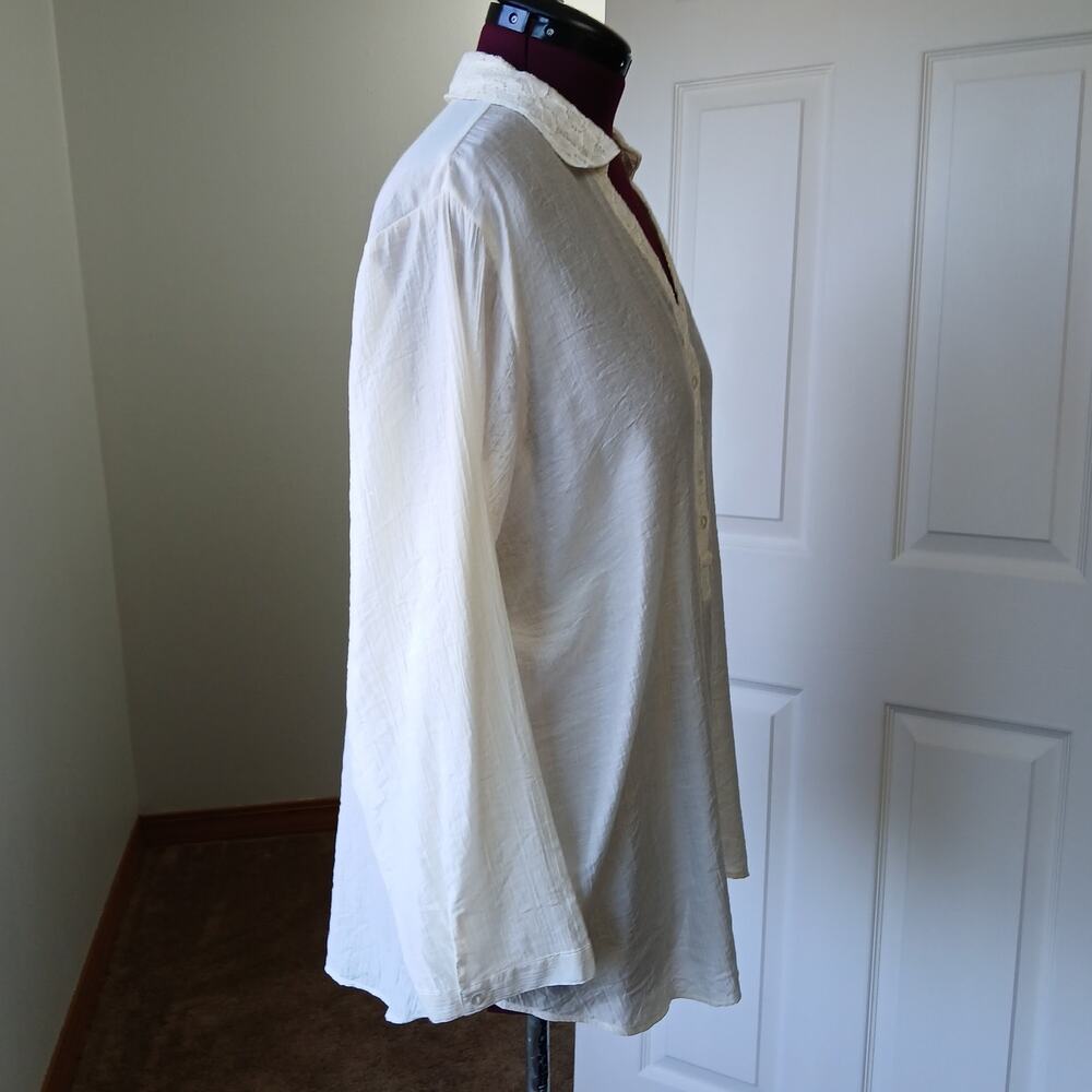 Hester & Orchard Ivory Lace Henley Tunic Blouse 1X lightweight back vent cottage - Picture 6 of 14